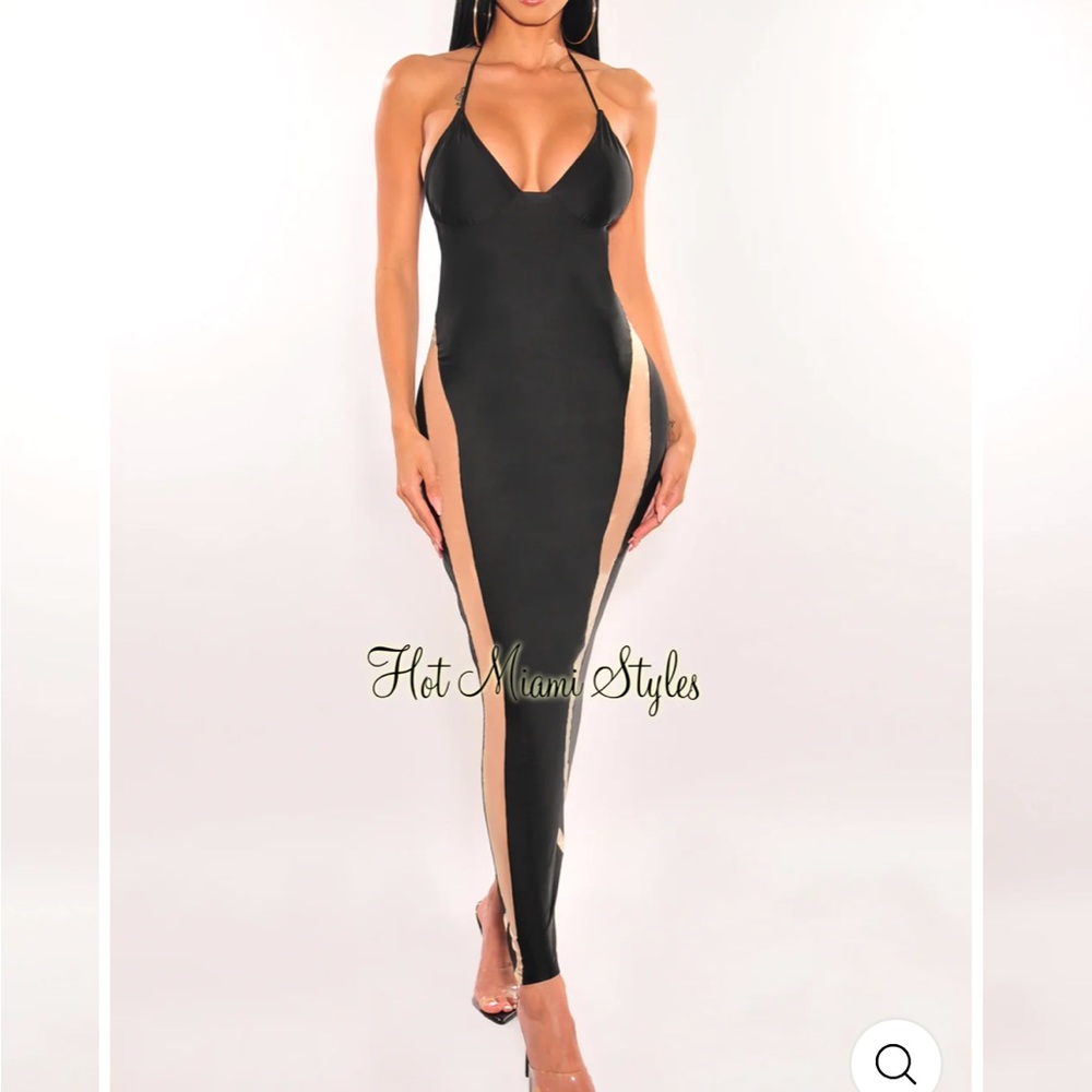 Nude illusion halter dress